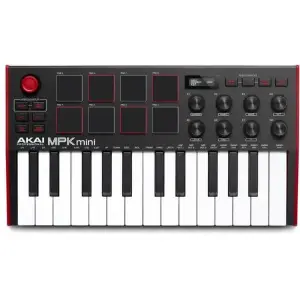 أكاي MPK Mini 3 الصغيرة - كيبورد MIDI بـ 25 مفتاح USB - الإصدار الأحمر
