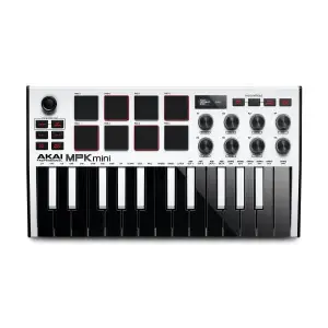 لوحة تحكم ميدي Akai MPK Mini MK3 – كيبورد  ميدي صغيرة الحجم 25 مفتاح (الأصدار باللون الأبيض)