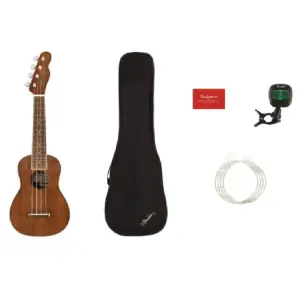 Fender Seaside Soprano طقم جيتار يوكيليلي سهل الاستخدام – هيكل من الماهوجني