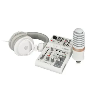 مجموعة البث المباشر Yamaha AG03 mkII LSPK – صوت بجودة الاستوديو باللون الأبيض